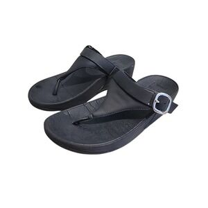 Fit Flop‎ Lulu Women's Sz. US 7 Leather Wobbleboard Sandals In Black Side Buckle